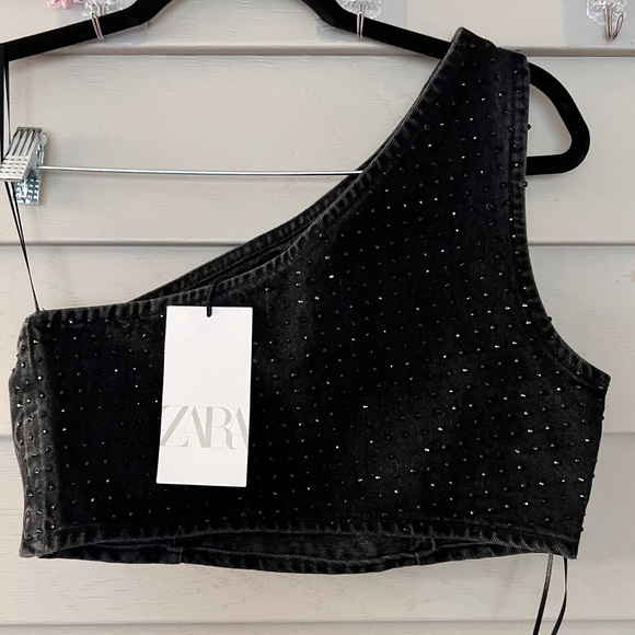 Zara Tops - Zara Black One-Shoulder Studded Top